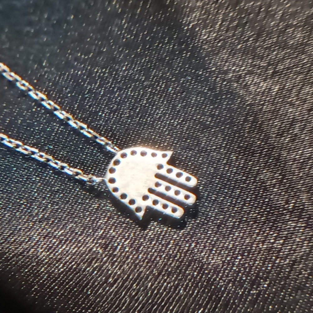 Sterling Silver 925 Hamsa Necklace with Blue Accent. - Picture 5 of 5